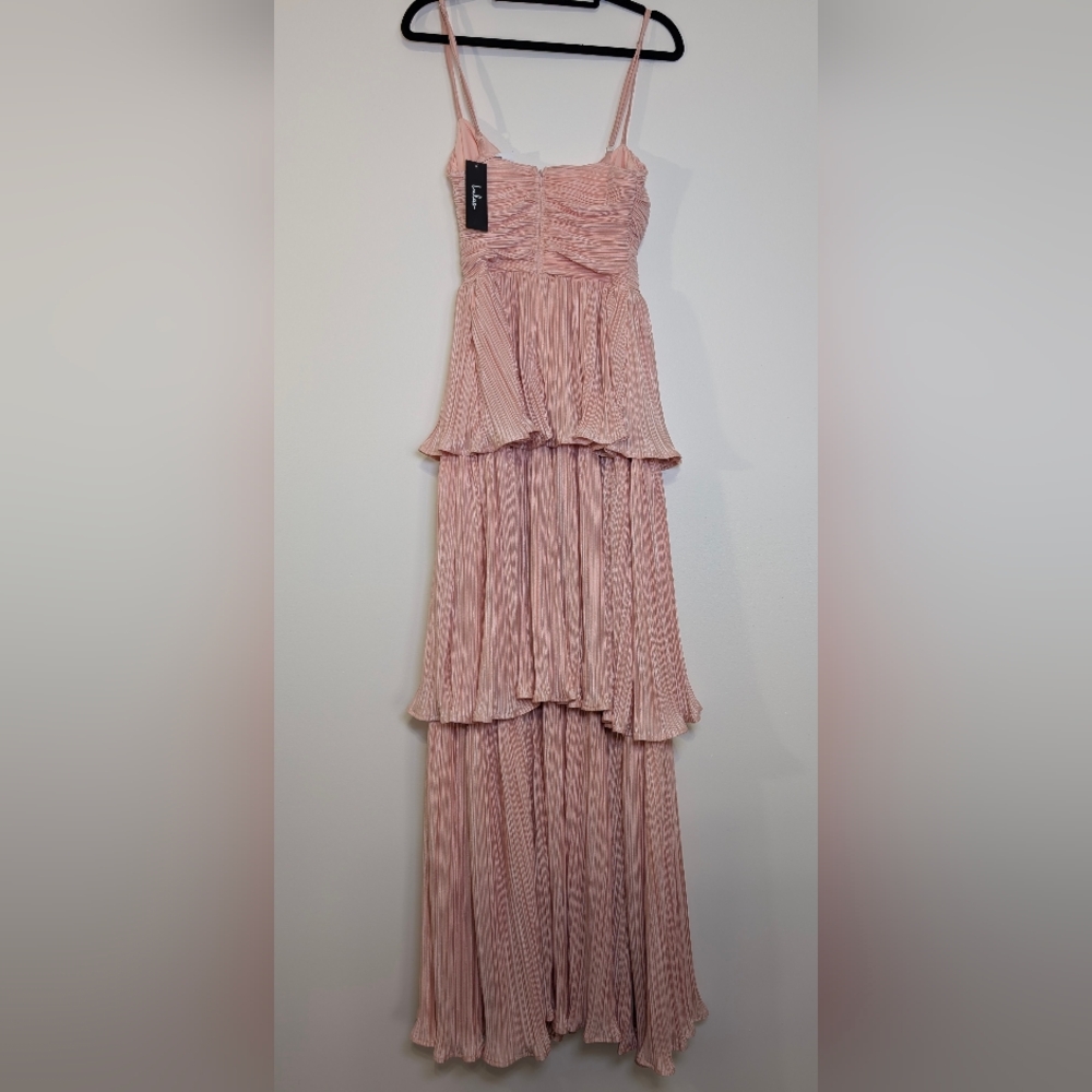 Lulus Pink Tiered Pleated Maxi Dress XS NWT Prom Wedding Formal Coquette - Picture 2 of 9